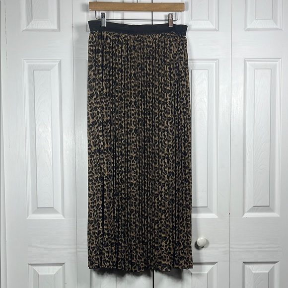 Athena Marie Animal Print Accordion Pleated Maxi Skirt Size L Elastic Waist Chic - Picture 1 of 5